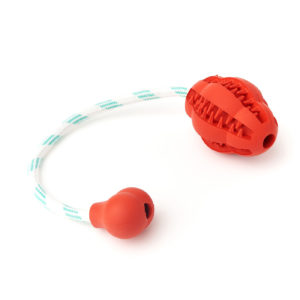 Развивающая игрушка для собак, мяч оливка с канатом «Чистые Клыки», «Играй Гуляй», цвет: красный, 8 см х 8 см х 28 см