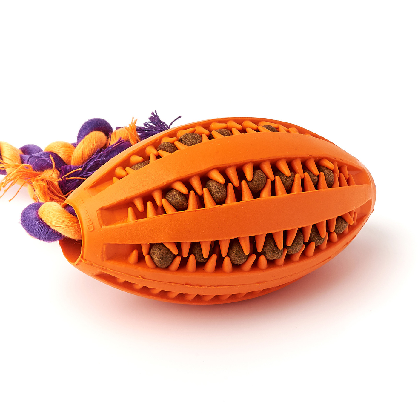 Жевательная игрушка для собак, регби мяч с канатом «Чистые Клыки», длина мяча 11 см, длина каната 30 см